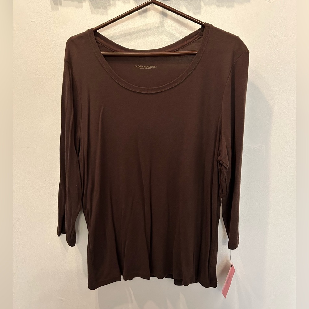 NWT Gloria Vanderbilt Women’s 3/4 long sleeve shirt, Brown size 1X